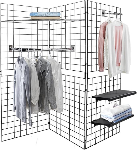 Heavy Duty Portable Gridwall Display Panels – 3 × 2' × 6' Black Metal Wall & Freestanding Display for Retail, Trade Shows, Art Studios, Garage & Home Organization, Black Finish