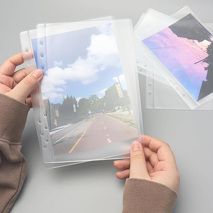 NatSumeBasics 24 A5 Binder Pockets Zipless Budget Envelopes Frost PVC Binder Insert Sleeves 5“ x 8" Sheet Protectors for 6-Ring Planner Accessories Photos Cards Bills Organizer (A5, 24pcs)