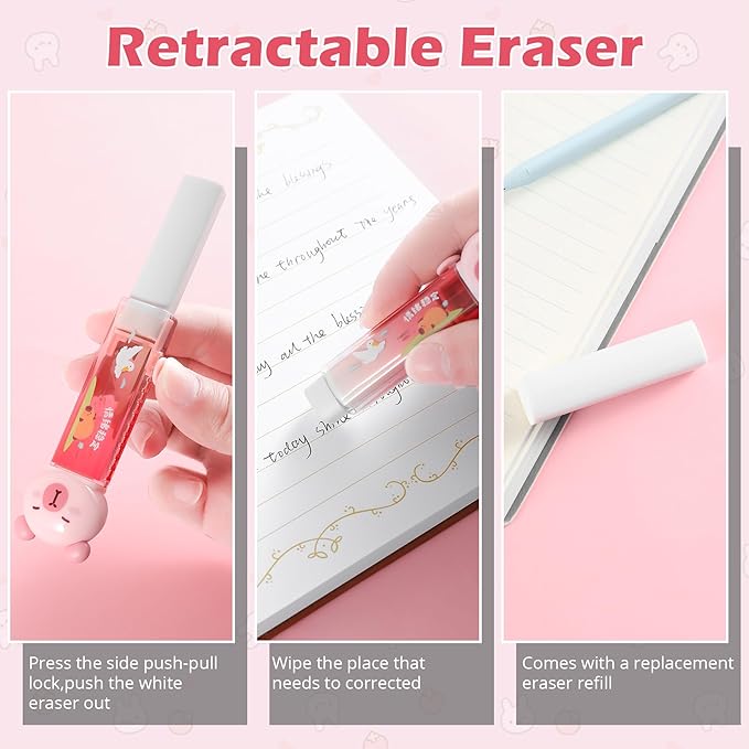 7 Pcs Cute Capybara Stationary Set Kawaii School Supplies Japanese Stationery, Includes Pencil Sharpener, Eraser, Correction Tape, Glue Tape, Sticky Notes, Ruler, for Office School Supplies