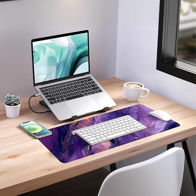 Purple Extended Gaming Mouse Pad 31.5x11.8inches Large Desk Mat Anti-Slip Rubber Base & Durable Stitched Edges for Gamers Smooth Mouse Writing Surface for Desk Office/Home