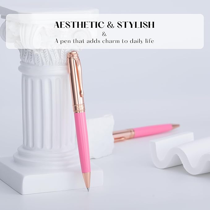 Luxury Gel Pen, Top Set With 8mm Brilliant Diamond,Vibrant Pink Pen Body,Attractive Rose Real Gold Finish, Black Refill,Elegant Gift Pen For Women, Executive, Fancy, Nice Pens