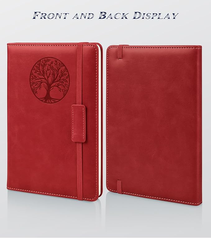 Biuwory Dotted Journal Notebook for Women Men, 160 Pages Hardcover Dot Grid Notebooks for Work, School & Travel, Leather Journals for Writing, Bullet Journaling 5.7"×8.3" (Winered)