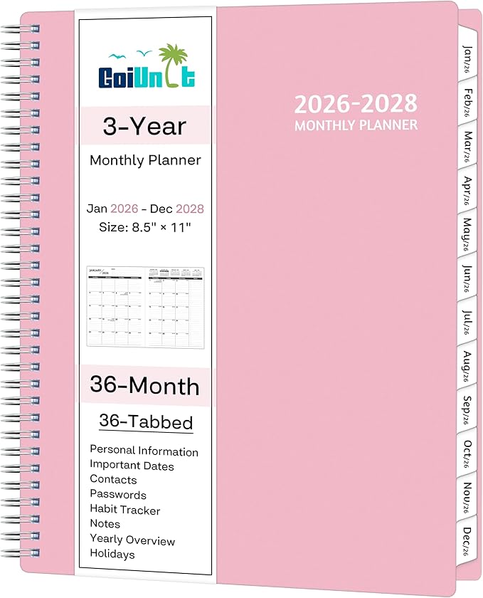 Monthly Planner 2026-2028, 36 Months Calendar Planner 2026-2028 from Jan 2026 – Dec 2028, 8.5'' x 11'' with Ruled Spread, Flexible Cover, Spiral Wirebound, Pocket, Coated Tabs, Notes ＆ Habit Tracker