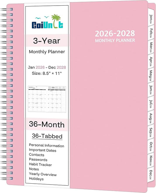 Monthly Planner 2026-2028, 36 Months Calendar Planner 2026-2028 from Jan 2026 – Dec 2028, 8.5'' x 11'' with Ruled Spread, Flexible Cover, Spiral Wirebound, Pocket, Coated Tabs, Notes ＆ Habit Tracker