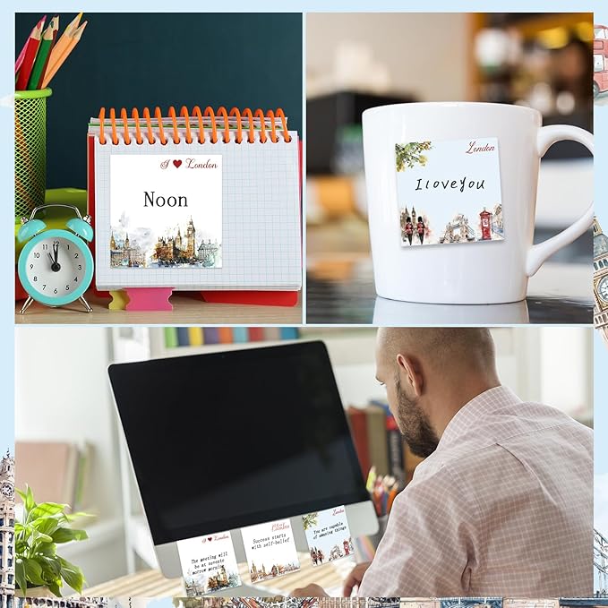 London Sticky Notes Gifts - 9 Pack Watercolor London City Notepads 3x3 Inches, Traveler Souvenirs Self-Stick Memo Pad Office School Supplies for Students Coworkers (450 Sheets)
