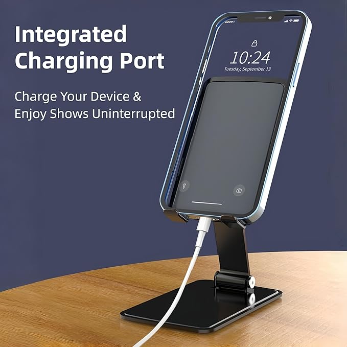 Foldable & Height Adjustable Phone Stand for Desk, Carbon Steel Stable Cell Phone Holder, Universal for iPhone/iPad/Tablets, Portable Pocket-Sized Stand for Home Office Kitchen - Gray
