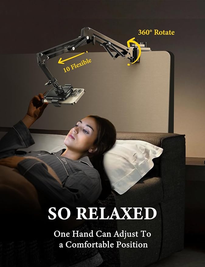 LISEN Gooseneck Phone Holder for Bed Desk [3rd Upgrade] Cell Phone Stand for Desk Bed Gaming Accessories, Gifts for Women Men Seniors Tech Mount for Recording Filming Laying Down Flexible Arm Clamp