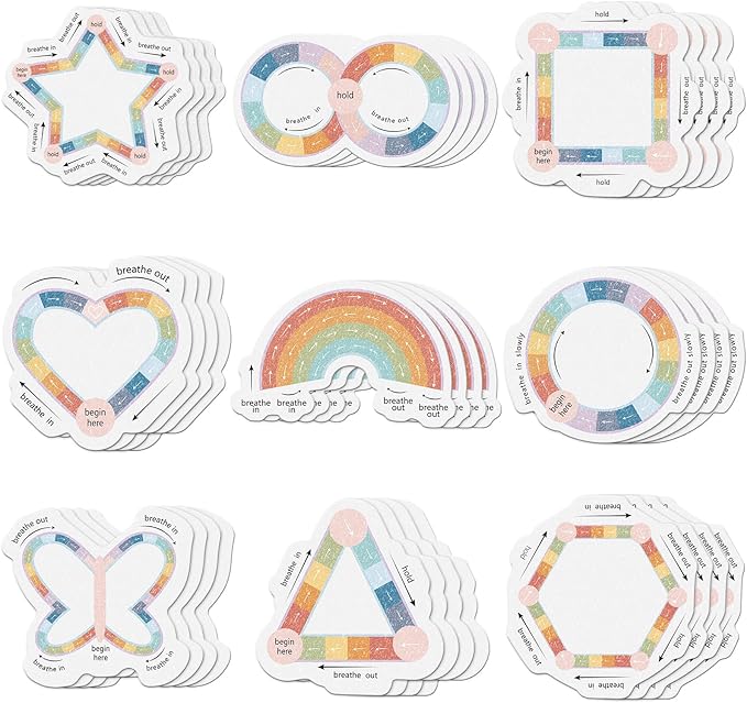 36 Pcs Anxiety Sensory Stickers Strips Adhesive Textured Mental Health Calm Stickers Mindfulness Fidget Decals Stress Anxiety Relief Items for Therapy Office Desk(Breath Style)