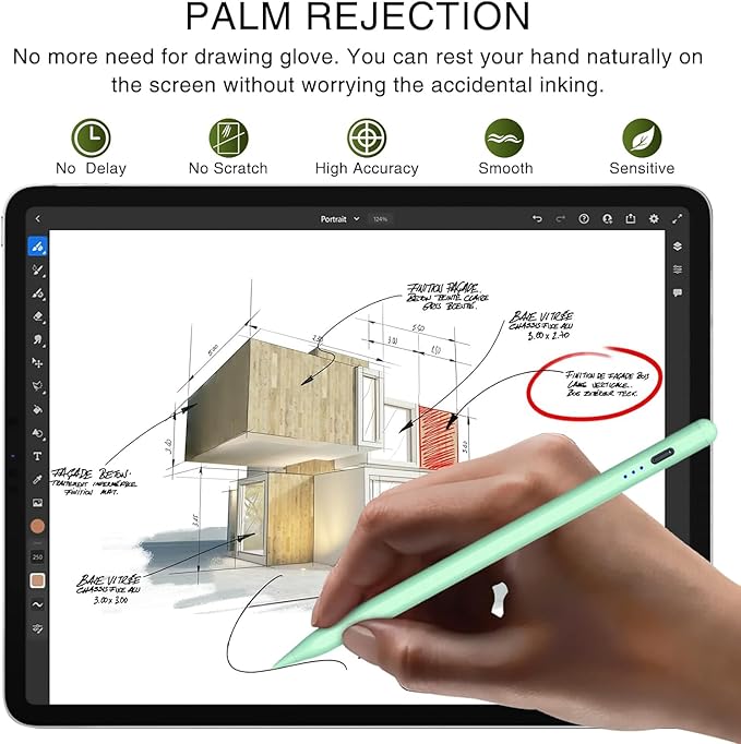 Pen for iPad 2018-2025, HATOKU 15 Mins Fast Charging Pencil 1st Gen with Tilt & Palm Rejection Compatible with iPad Air 3/4/5/M2/M3, iPad mini 5/6/7, iPad 6/7/8/9/10/11, iPad Pro 11/12.9"/M4 M5(Green)