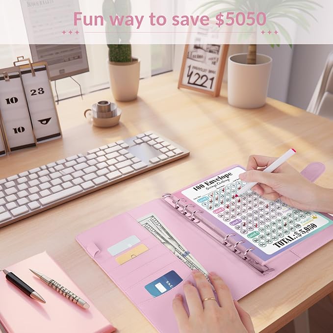 Sooez 100 Envelopes Money Saving Challenge, Savings Challenges Book with Envelopes, Flexible Saving $5050, $2600, $300, Savings Binder with 100 Pocket Pre-Number & Reusable Laminated Tracker