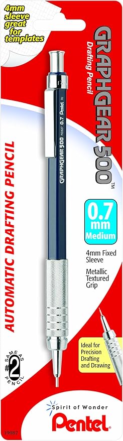 Pentel Graph Gear 500 Automatic Drafting Pencil, 0.7mm, Blue Barrel, 1 Pack (PG527BP)