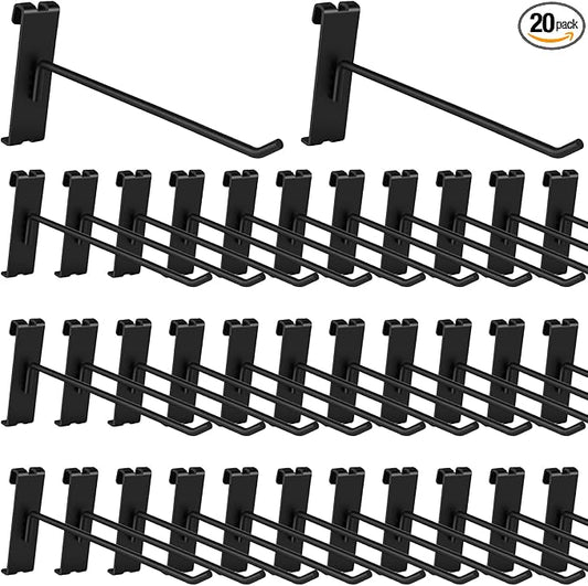 20Pcs Gridwall Hooks, Metal Grid Panel Hanging Peg Hooks, Grid Wall Accessory for Clothes Storage, Home Organization, Retail Display (Black, 8"/20Cm)