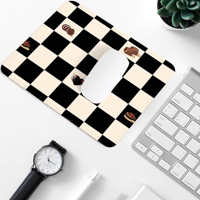 Square Mouse Pad with Non-Slip Rubber Base,Home Office Decoration Desktop Accessory, Laptop Mouse Pad for Office Laptops,9.4x7.8x0.12in(Black and White Checkered 2)