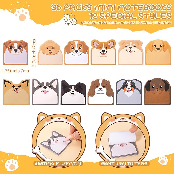 Maxdot 36 Pads 1080 Sheets Cute Sticky Notes, Fun Dog Sticky Notes Pad Self Adhesive Cartoon Memo Pads Bulk for Gift School Tab Office Home Supplies