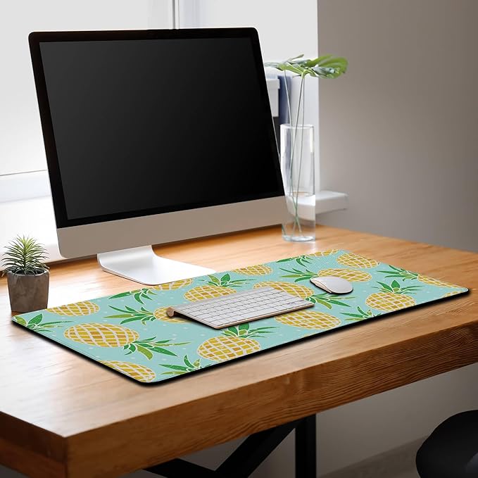 Computer Desk Mat Yellow, XXL Mouse Pads Large Desk Pads, Mouse Pad Gaming Non-Slip Rubber Base Waterproof with Stitched Edges, 35.4 X 15.7 inch for Work/Game/Office Watercolor Pineapple