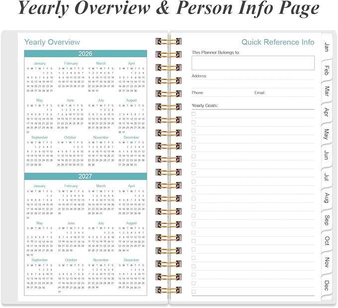 2026 Pocket Planner/Calendar - 2026 Planner from January 2026 - December 2026, Planner 2026 with 12 Tabs, Twin-Wire Binding, Inner Pocket, 3.75" x 6.75", Flower-A