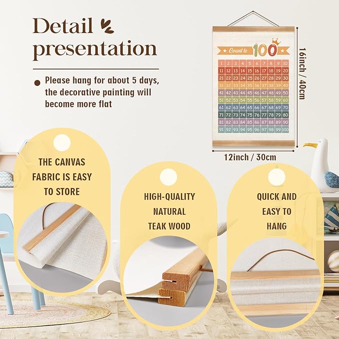 ZTGDA Numbers 1-100 Poster Chart, Number Chart Wall Art Decor, Count to 100 Learning Posters Banner for Classroom Nursery Kids Room Playroom Preschool Decor (Number1-100)