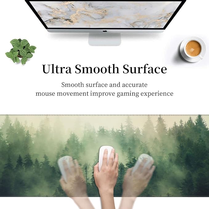 Green Forest Pine Fog Mountain Tree XXL XL Large Gaming Mouse Pad for Desk, Non-Slip Long Extended Keyboard Pads Mousepad Rubber Table Mat 31.5 X 11.8 Inch