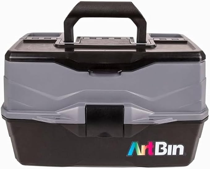 ArtBin 3-Tray Art Supply Box Versatile Organizer for Brushes, Paints, Stamps, and More - Durable Hard Plastic, Secure Closure, Portable with Top Trays and Dividers