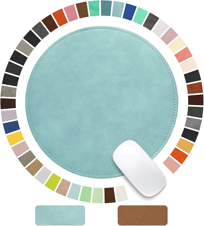 Mouse Pad，Round Mouse Pad，PU Mouse Pad，Leather Mouse Pad with Stitched Edge Micro-Fiber Base with Non-Slip Waterproof，Mouse Pad for Computers，Laptop，9 x 9 Inch (Light Blue)