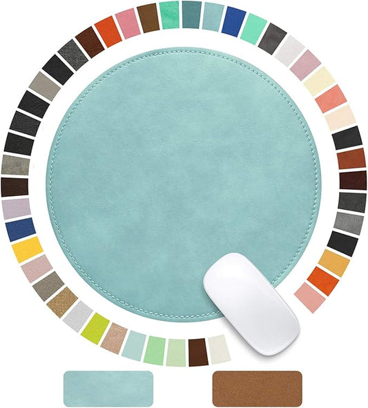 Mouse Pad，Round Mouse Pad，PU Mouse Pad，Leather Mouse Pad with Stitched Edge Micro-Fiber Base with Non-Slip Waterproof，Mouse Pad for Computers，Laptop，9 x 9 Inch (Light Blue)