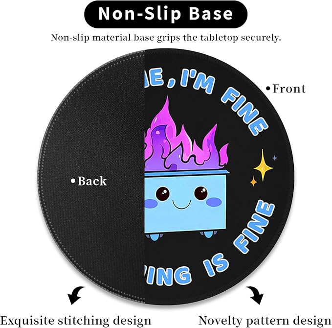 Dumpster on Fire Mouse Pad, Cute Funny Office Decor for Desk, Small Mousepad with Non-Slip Rubber Base, Travel Mouse Pads for Desk Accessories, Round Mouse Mat for Laptop Office Supplies