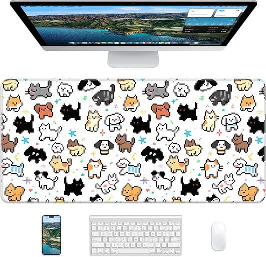 XL Gaming Mouse Pad, 31.5x17.5'' Large Desk Mat with Anti-Slip Rubber Base & Stitched Edges for Gaming, Office, Home - Cute Animals
