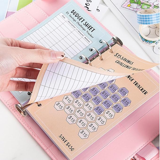 48 Sheets 100 Envelopes Money Saving Challenge Binder Trackers, 6 Ring A6 Binders Savings Challenge Trackers Cards for Budget Planner, Multiple Budget Sheets for Cash Stuffing
