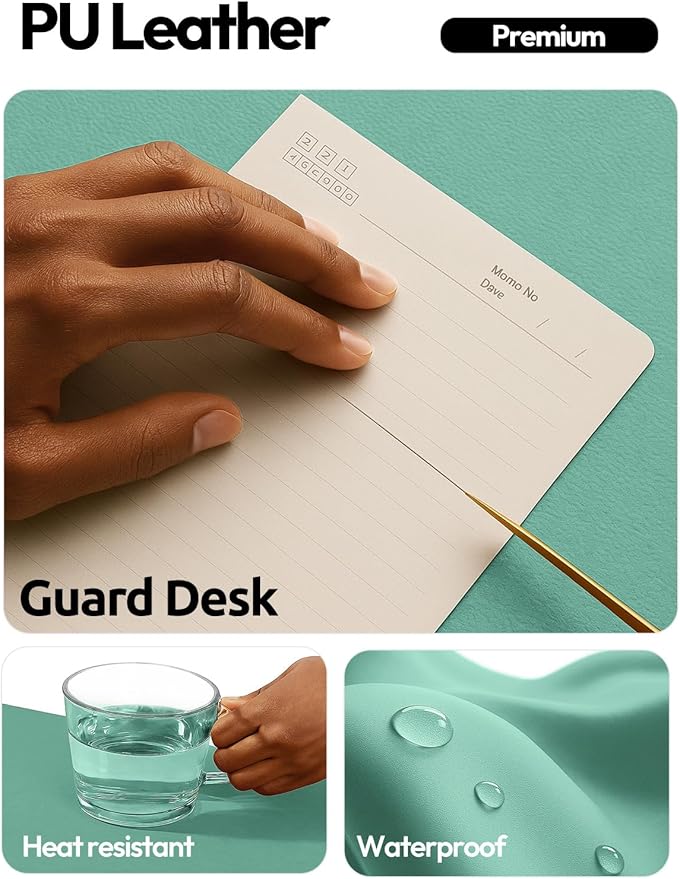 YSAGi Leather Desk Protector, Office Mat, Large Mouse Mat, Non-Slip PU Leather Blotter, Laptop Desk Mat, Waterproof Writing Pad for Office and Home (Green-Blue, 31.5" x 15.8")