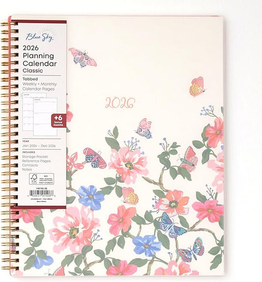 Blue Sky 2026 Weekly and Monthly Planner Calendar, January 2026 - December 2026, 8.5" x 11", Flexible Cover, Laminated Tabs, Durable Twin Wire Binding, Storage Pocket, Fly By