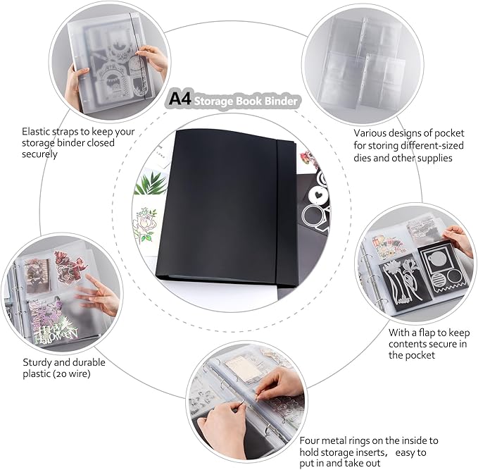 A4 4-Holes Round Ring View Binders Plastic Cover, Refillable Notebook Journal Binder File Folder, Loose Leaf Sheet Protector/DIY Scrapbooking/Binder Cover Protector (Black)