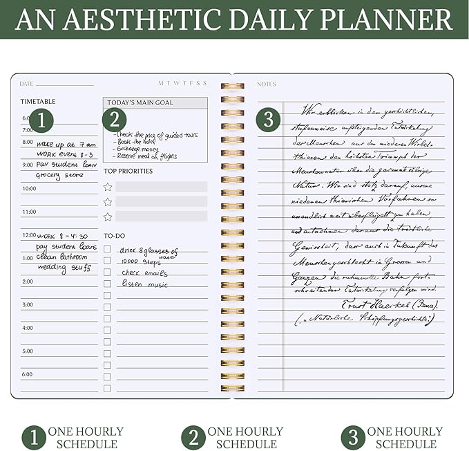 Undated Daily Planner with Hourly Schedule, 5.71" X 8.35" Daily To DO List Noteboook Set Goals A5 Daily Personal Organizer Notepad for School Work Office Improve Efficiency Planner, Green