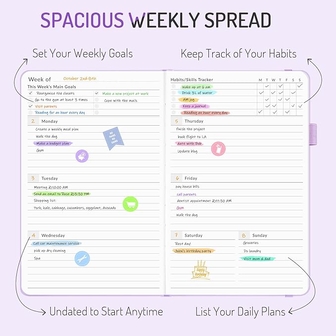 Undated Weekly Planner for 2026, Forvencer Simplified Weekly & Monthly Calendar Planner, Cute Daily Organizer Notebook, Agenda Journal to Track Goals & Tasks, Start Anytime, A5 Size, Teal Marble