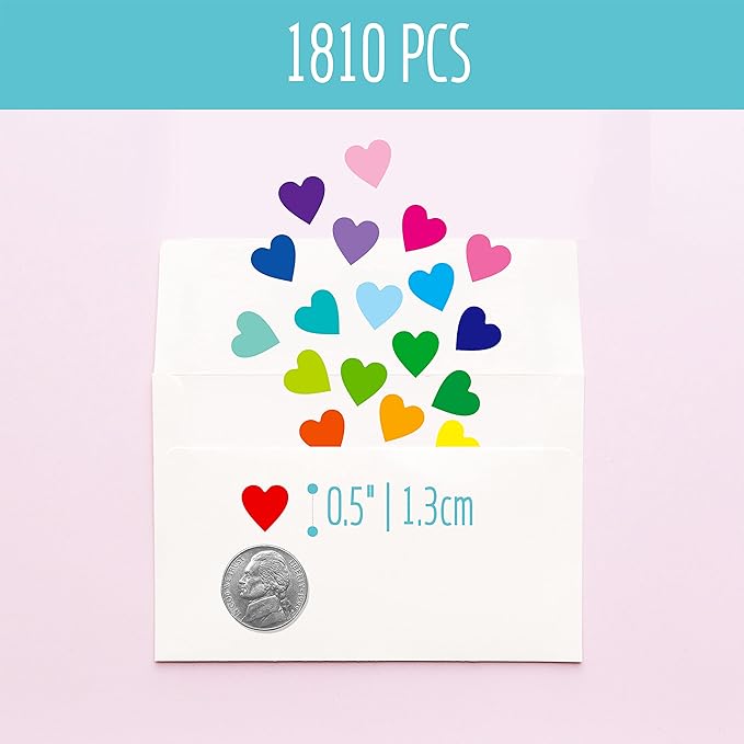 1810 PCS Heart-Shaped Stickers, 19 Designs Self-Adhesive Love Decorative Labels in Gradient Color, Use for Valentine's Day, Holiday, Gifts, Wedding, Anniversary, Award Charts (0.5" Each, 10 Sheets)