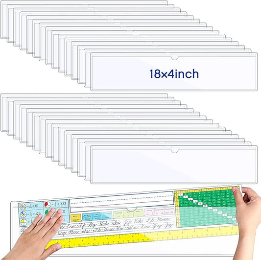 Chinco 30 Pcs Self Adhesive Pockets, Bin Labels for Storage Bins, Clear Pocket Label Sleeves, Plastic Index Card Holder with Top Open for Organizing Bins Box Drawer(18 x 4 Inches)
