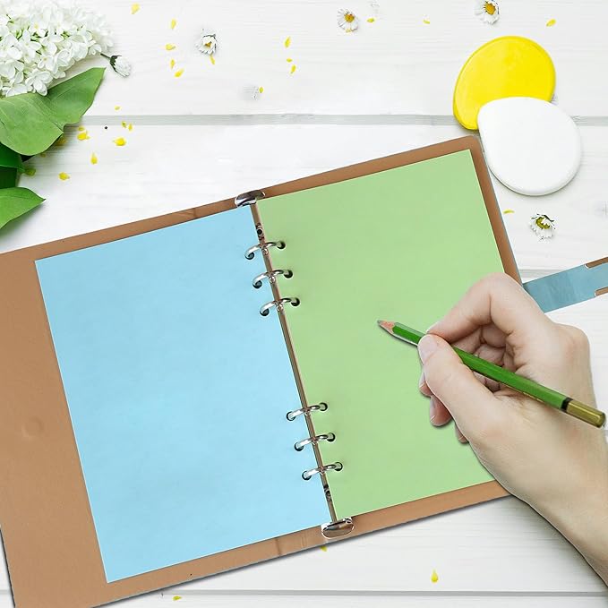 A5 Colorful Blank Notebook Insert Paper, 6-Hole Punched, 120GSM Loose-Leaf Paper and Planner Inserts for Art Journals, Doodles, and Sketches,50 Sheets/100 Pages