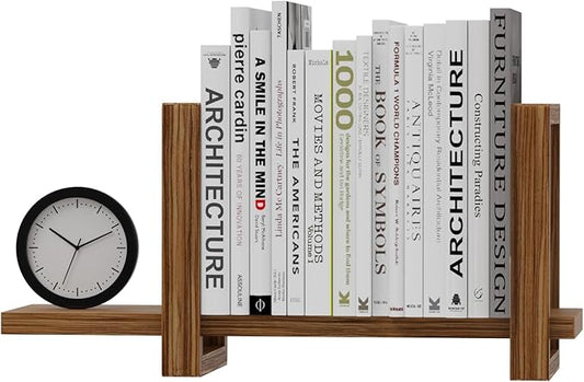 Adjustable Desktop Bookshelf, Retro Tabletop Bookshelf, Desk Shelf for Top of Desk in Living Room, Home, Office, Perfect for Magazine, Books, Cookbooks, No Tools Required to Assemble (Brown)