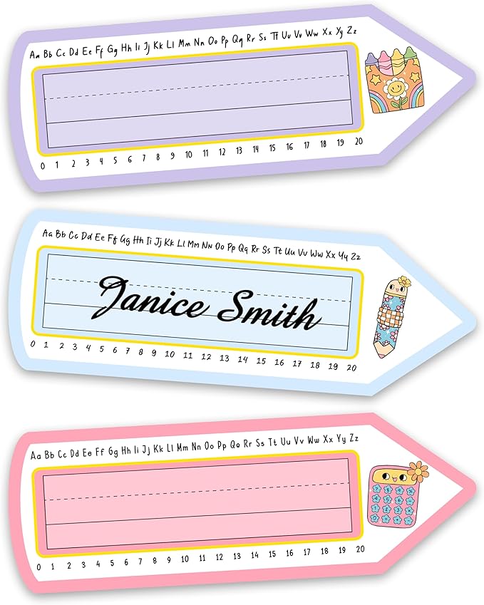 Pencil Name Tags, Self Adhesive Stationery Themed Name Tags for Classroom, Pencil Stickers Decorations for Student Desks, Labels for Kindergarten Locker, 07