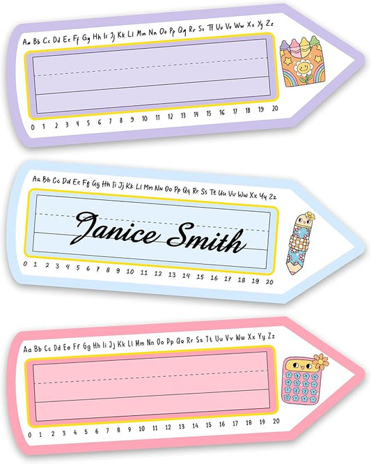 Pencil Name Tags, Self Adhesive Stationery Themed Name Tags for Classroom, Pencil Stickers Decorations for Student Desks, Labels for Kindergarten Locker, 07