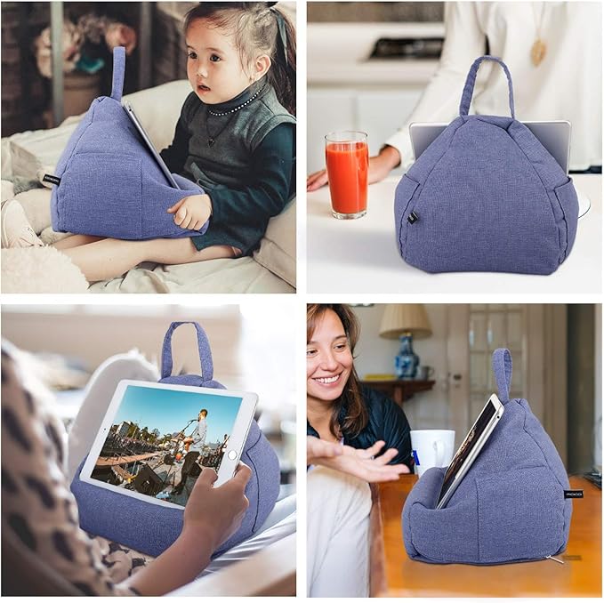 MoKo Tablet Pillow Stand, Lap Pillow Bed Sofa Soft Cushion Holder Xmas Gift for Phones Tablets Up to 11", Fit iPad 10th, iPad Pro 11 2022, iPad mini 6, iPad Air 4/3, Tab S6/S7 11" - Denim Blue