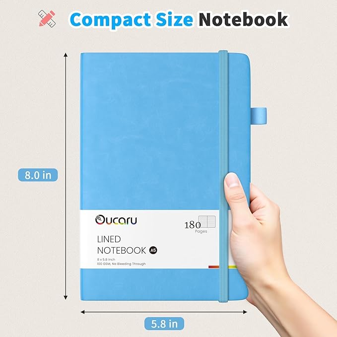 Oucaru Lined Journal Notebook, 16 Pack, 180 Pages, A5 Journals for Writing, 100 GSM Thick Paper, Small Notebooks Daily Journal for Women Men Work, Business, School, Travel Supplies