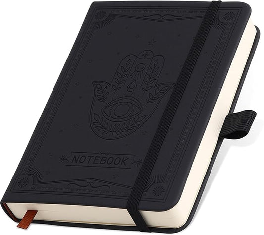 Inner Pocket Notebook Lined Journal 4X 6 Hardcover Leather 288 Page Finger Aesthetic Bound Record College Ruled Reading Diary Notepad For Women Men Travel Work School Office Writing -Black