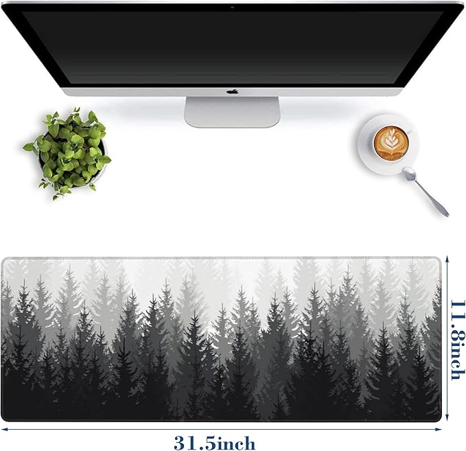 Large Mouse Pad Forest Silhouette Extended Gaming Mousepad Waterproof Desk Pad with Non-Slip Base and Stitched Edge Keyboard Pad XL 11.8 x 31.5 Inch Mouse Mat for Home Office Desk Decor