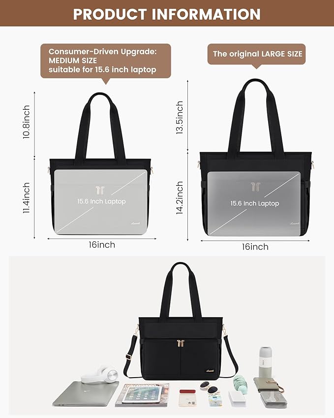 LOVEVOOK Upgrade Version Work Bags for Women 15.6 Inch Laptop Bag Large Capacity Mutiple Pockets Teacher Bag Water Resistant Canvas Tote Bag Purse for Office Travel College Nurse Teacher, Black