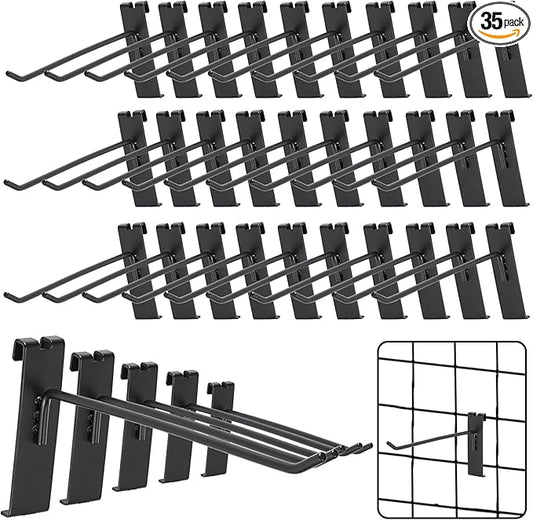 35 Pcs Gridwall Hooks, 8 Inch Metal Grid Hooks for Retail Garage Workspace Home Organization, Grid Wall Panels Accessories, Display Hooks Hangers for Clothes Painting Photography Canvas