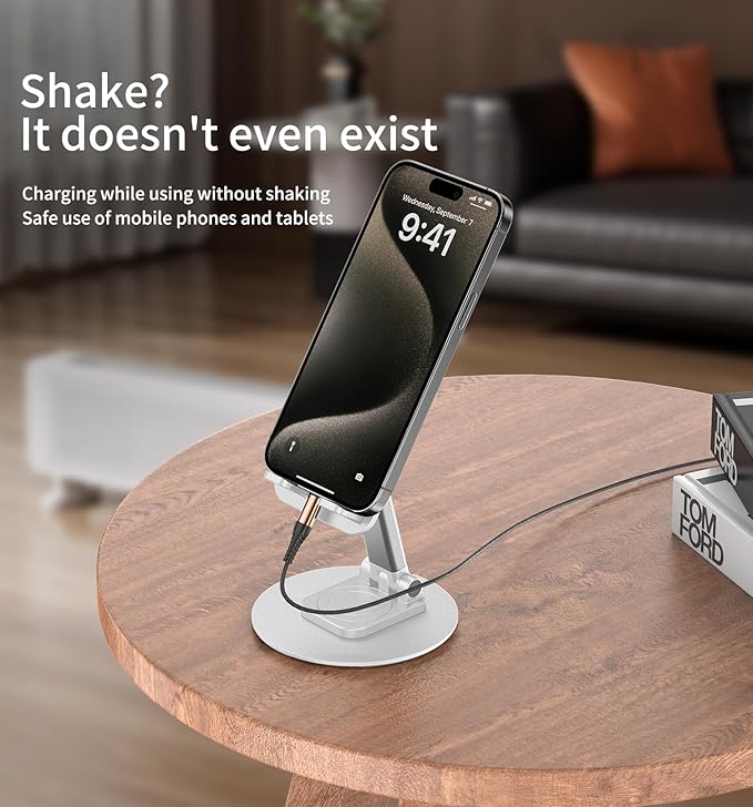 360° Degree Rotating Mobile Phone Holder,Fully Adjustable Foldable Desktop Phone Holder Stand Base,Foldable Desktop Cell Phone Stands for iPhone17 16 15 Pro Max Plus iPad Samsung (K39B-White)