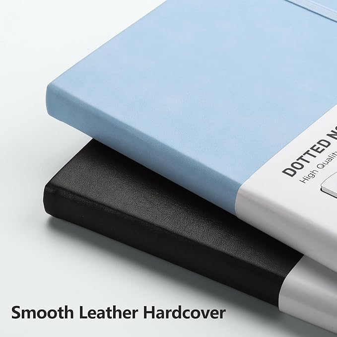 RETTACY Dotted Journal Notebook, 192 Pages, A5 Medium Size (5.7'' x 8.3''), Leather Hardcover, 100 GSM Thick Paper, for Bullet Journaling, Planning, Tracking (Light Blue)