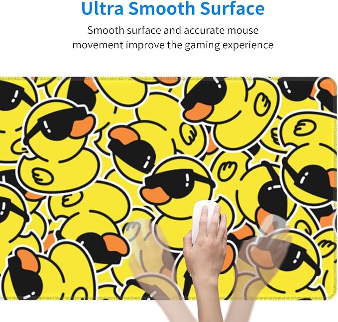 Funny Rubber Ducks with Sunglasses XL Large Mouse Pad with Stitched Edges Long Non-Slip Rubber Base Mousepad Laptop Keyboard Mat Desk Pad for Office Home Desk Decor, 31.5" X 11.8"