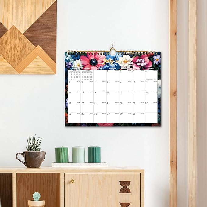 Calendar 2026-18 Monthly Wall Calendar, January 2026 - June 2027, 8.5" x 11", Calendar 2026-2027 with Twin-Wire Binding, Hanging Hook, Blocks and Julian Dates (Bright Wall Calendar)