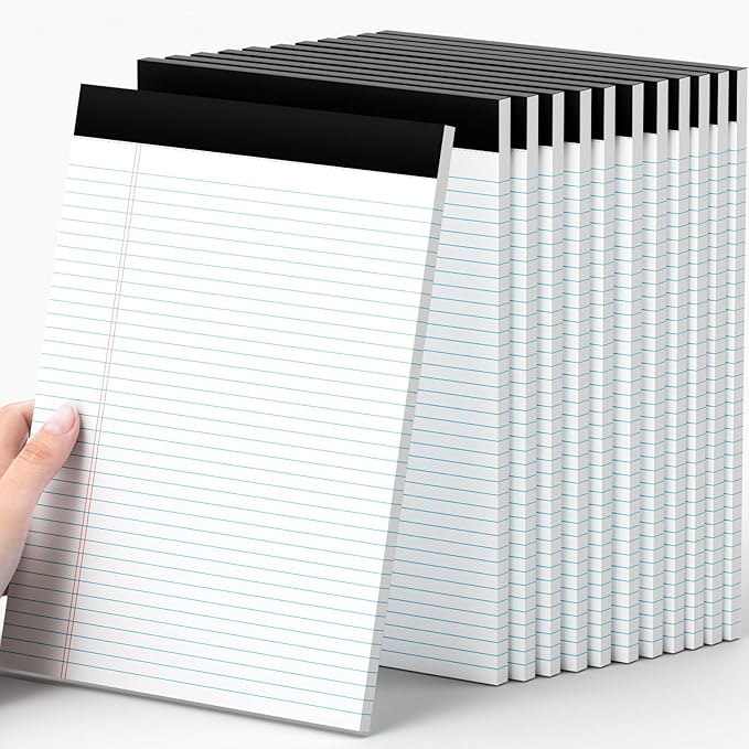 12 Pack of Legal Pads 8.5 x 11.75 College Ruled Notebook White Paper Note Pad Narrow Ruled 30 Sheets Notepads Perforated Writing Pad Clear Print 8x11 Legal Pads Pads of Paper